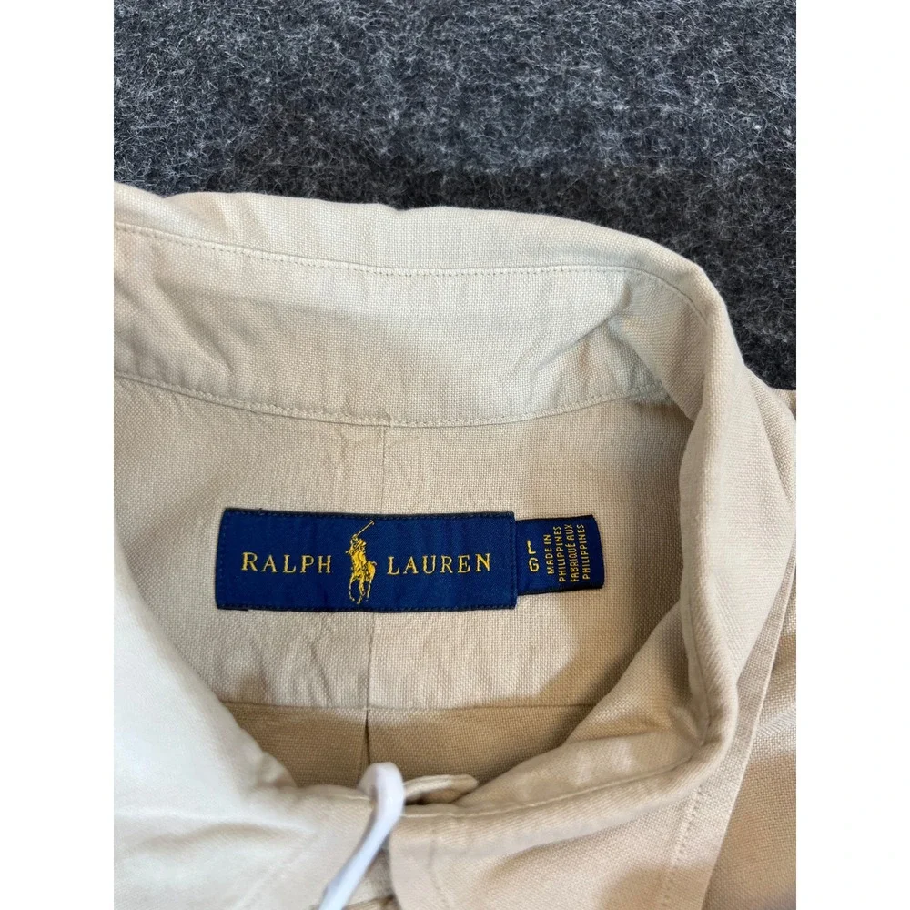 Polo Ralph Lauren Button Down Shirt Mens Large Beige Long Sleeve Minimalist
